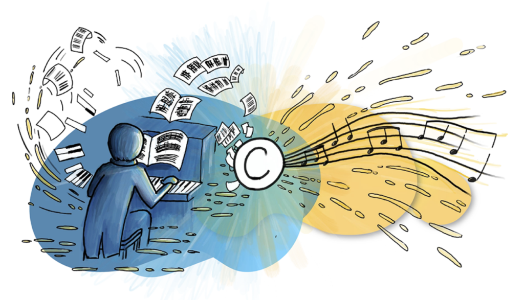 conceptialuzed art representing music copyrights.